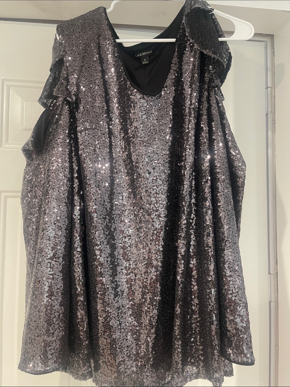 Lane Bryant Silver-Black Sequin Cold-Shoulder Camisole